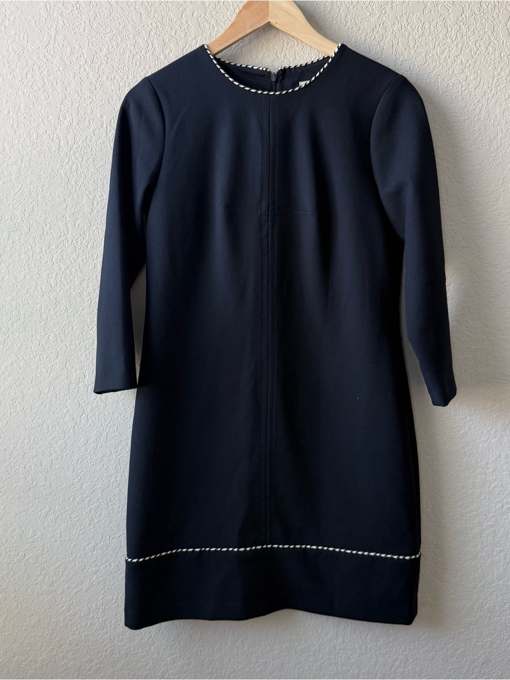 Shoshanna Navy Long-Sleeve Shift Dress with White Trim